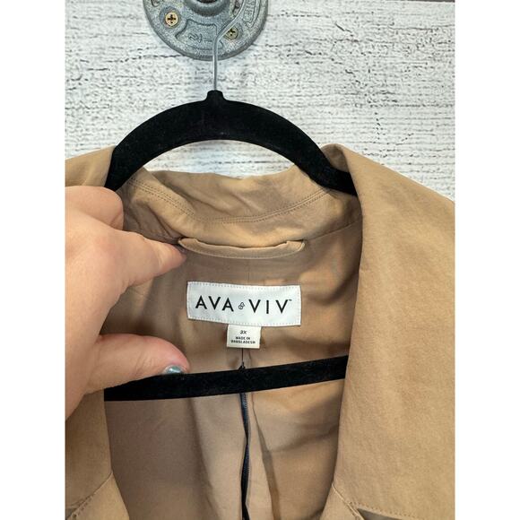 Ava & Viv Plus Size Tan Khaki Tie Trench Coat Size 3X - Picture 4 of 8